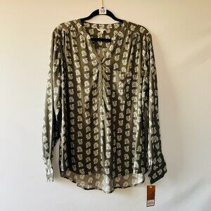 NWT Sonoma Life + Style Womens Green Animal Print Popover Blouse Top Size XL